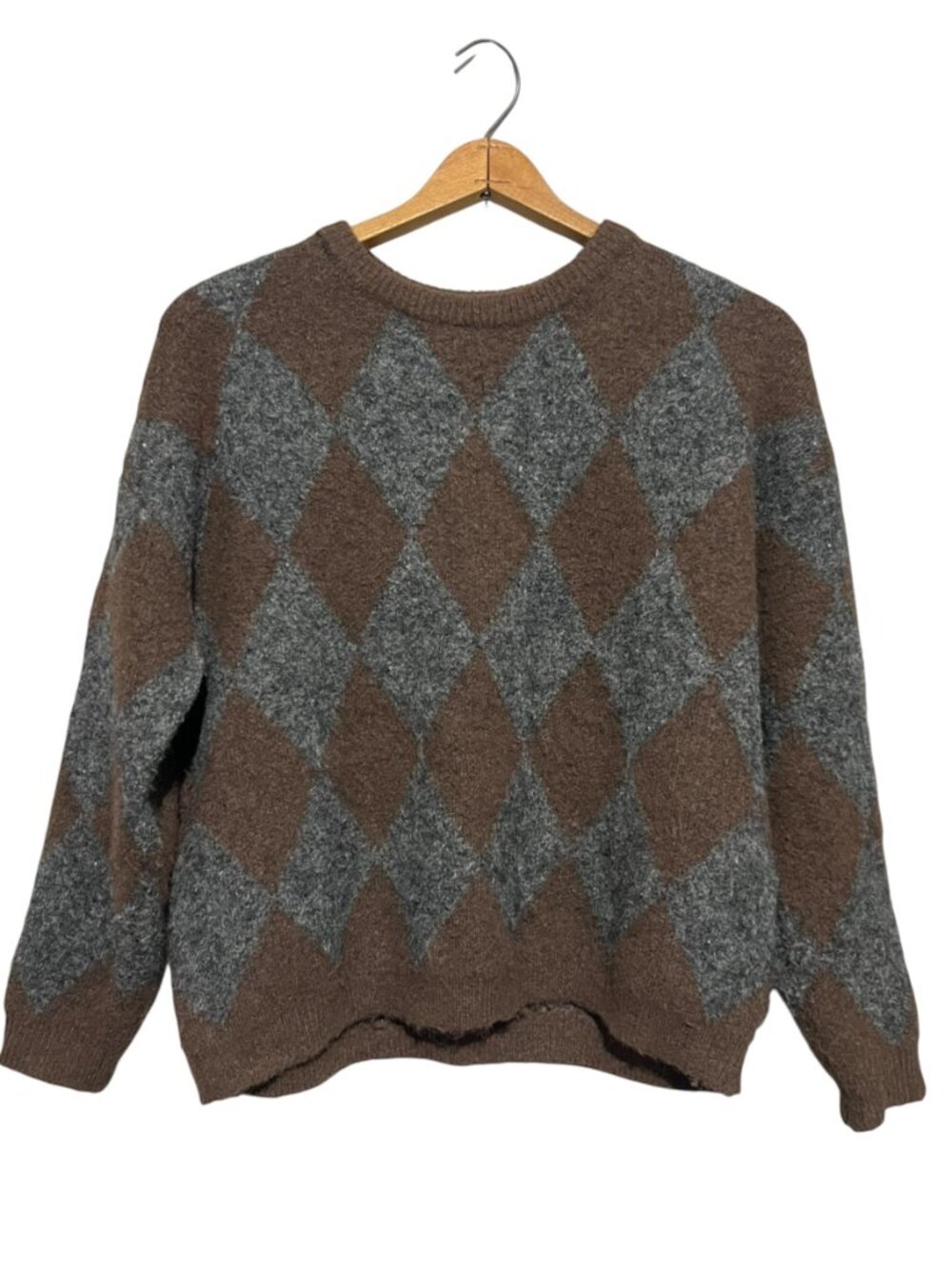 Halogen Wool Blend Sweater Size Small Argyle Crewneck Knit Pullover